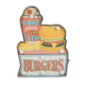 LETRERO LUMINOSO 29X40CM HAMBURGUESAS DECORACION BIGHOUSE