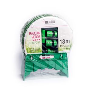 Manguera De Jardín 1/2" Mallaflex Con Accesorios Y Soporte Rollo 18 Metros Rausan Rehau