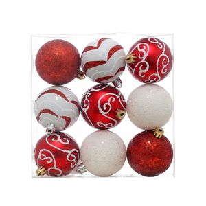 Esferas Navideñas 9 Unidades Rojo-Blanco