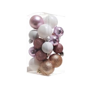 Esferas Navideñas 8 Unidades Brillantes Rosado-Blanco-Dorado