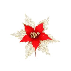 Flor Navideña Poinsetia 27X15Cm Rojo-Dorado