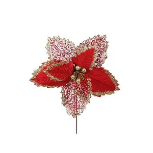 Flor Navideña Poinsetia 33X30Cm Rojo-Dorado