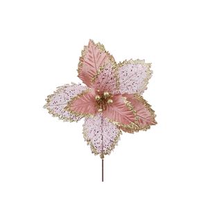Flor Navideña Poinsetia 33X30Cm Rosado-Dorado