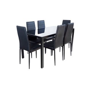 Comedor 6 Sillas Negro Mesa Vidrio Templado Negro Bighouse