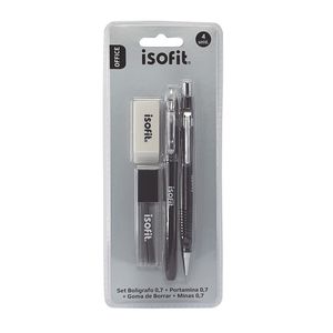 Set Boligrafo Negro 0,7 Portaminas+Mina+Goma Isofit