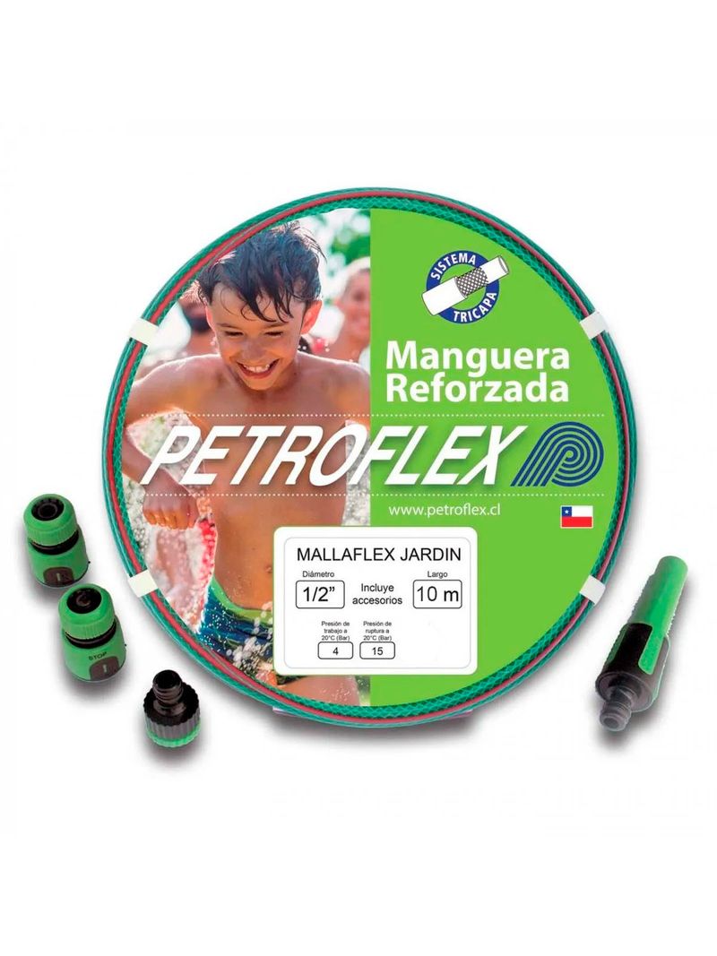 Set Manguera Mallaflex Jardin 1/2 Rollo 10 Mts Con Accesorios Mod: 351873