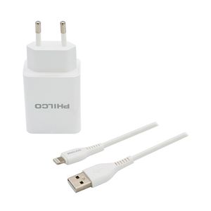Cargador Iphone 2.1 Doble Usb Blanco Con Cable Philco