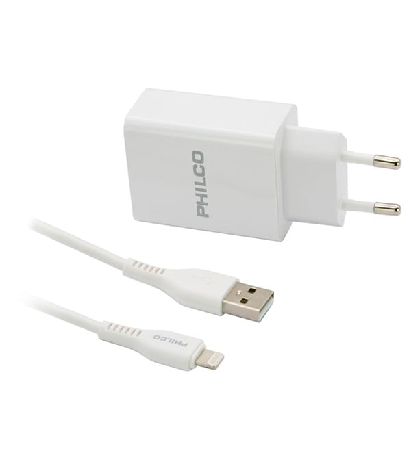 CARGADOR-2.1-DOBLE-USB-BLANCO-CON-CABLE-IPHONE-PHILCO