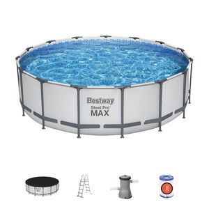 Piscina Estructural Redonda 457X122Cm +Bomba+Cobertor+Escalera Gris Bestway