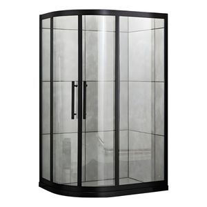 Shower Door Circular 90X90X190Cm Vidrio Con Rayas Negra Casa Viva