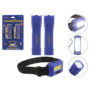 Linterna Recargable Y Linterna De Cabeza 3 Piezas Goodyear