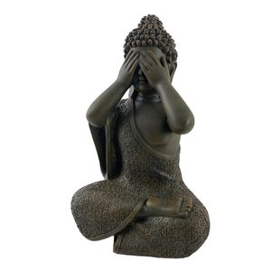 Figura Decorativa 15X12.5X23.5Cm Buda Ojos Cerrados Gris