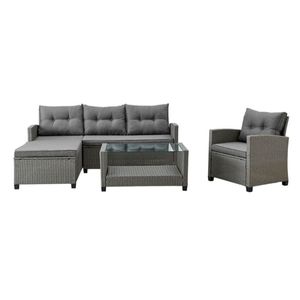 Juego Terraza Living 4 Personas Y Mesa Simil Ratan Gris Bighouse