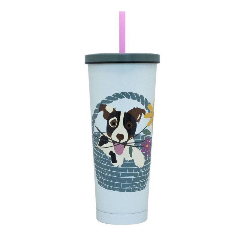 Vaso Tumbler 700Ml Pet Flowers Tapa Verde Con Bombilla Keep-1759150802880