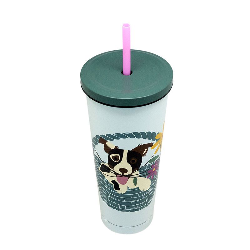 Vaso Tumbler 700Ml Pet Flowers Tapa Verde Con Bombilla Keep-1759150836571