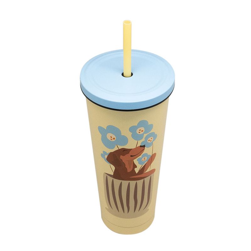 Vaso Tumbler 700Ml  Pet Flowers Tapa Celeste Con Bombilla Keep-1759150923700