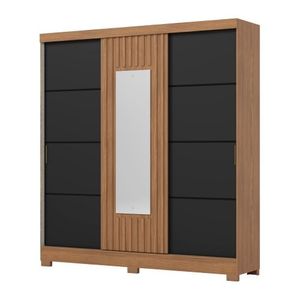 Closet 3 Puertas Corredizas + Espejo Nature Preto Briz