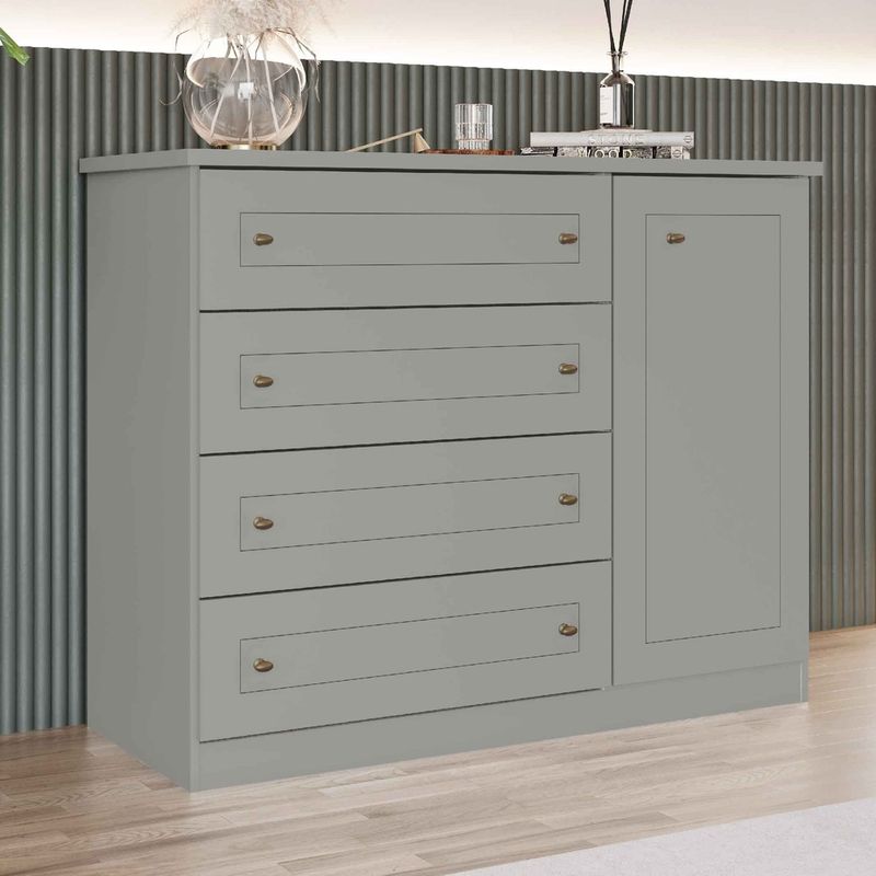 Comoda 4 Cajones + Puerta Americana Cinza Henn-1759762457304