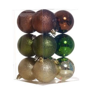 Esferas Navideñas 12 Unidades 6Cm Verde Chocolate Champagne Miro