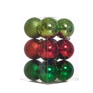 Esferas Navideñas 12 Unidades 6Cm Rojo Verde Escarchada Miro