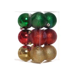 Esferas Navideñas 12 Unidades 6Cm Rojo Verde Dorado Escarcha Miro