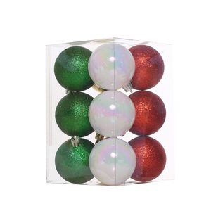 Esferas Navideñas 12 Unidades 6Cm Rojo Blanco Verde Escarcha Miro