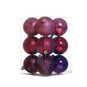 Esferas Navideñas 12 Unidades 6Cm Magenta Fucsia Escarcha Miro