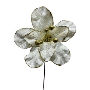 Flor De Navidad Magnolia 22Cm Crema Dorado Miro