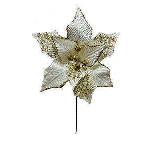 Flor De Navidad 26Cm Crema Dorado Miro