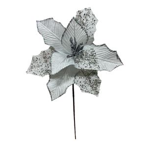Flor De Navidad 24Cm Blanco Plateado Miro
