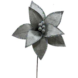 Flor De Navidad 28Cm Plateado Miro
