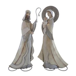 Figura Navideña Sagrada Familia 38Cm Blanco Y Plateado Miro