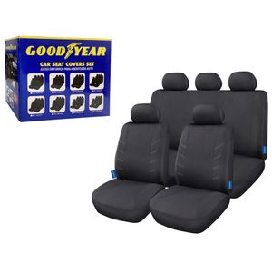 Cubre Asiento Para Auto 9 Piezas Negro Con Lineas Grises Goodyear