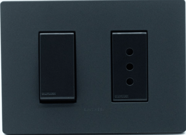 Interruptor Embutido 9/12 + Enchufe 10A Noir Mate S33 Sinthesi-1760382448024