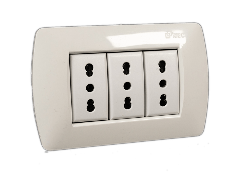 Enchufe Embutido Triple Bipaso 10/16A Beige-Champ Grand Mec-1760625225706