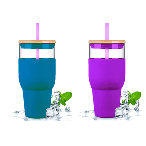Vaso de Vidrio 1000ml Con Tapa y Bombilla Life Art
