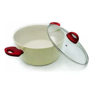 Olla Marmoleada Con Tapa De Vidrio 20Cm