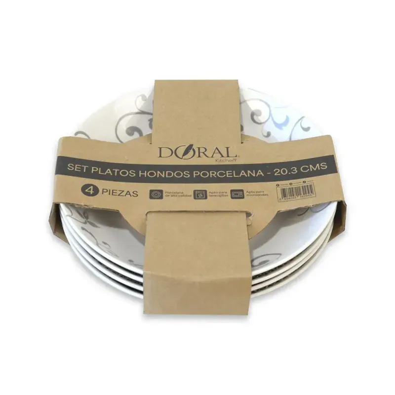 Plato Hondo Porcelana Flor Gris 4 Unidades Doral-1769696534991
