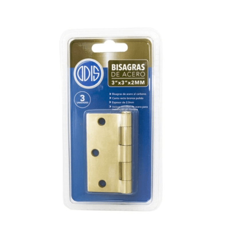 Bisagra 3 X 3 Acero Canto Recto Bronce Pulido 3 Unidades Odis-1770909686285