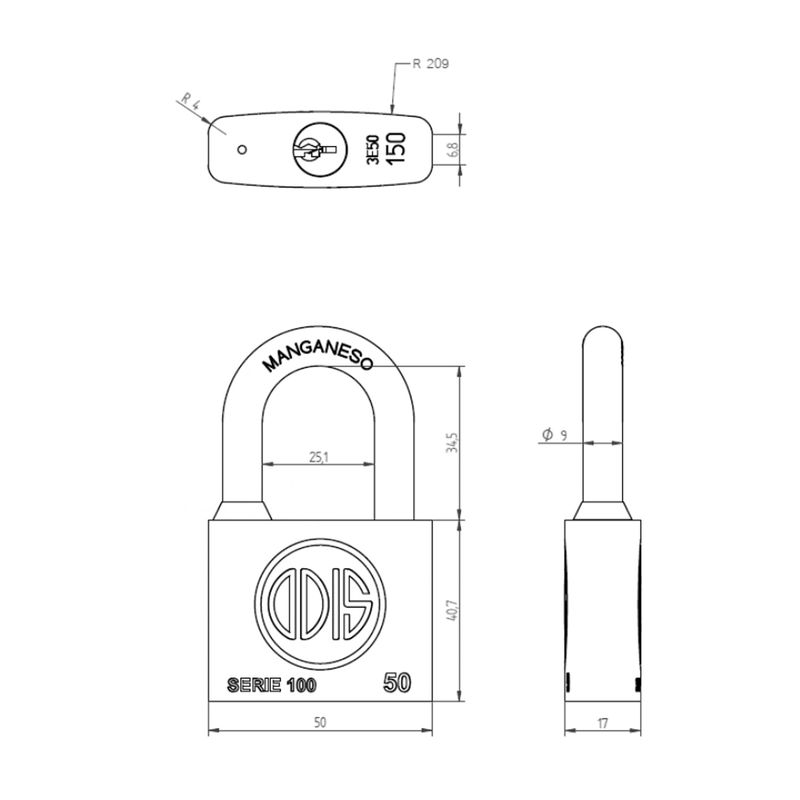 Candado 50Mm Liso Mod150 Odis-1770910808719