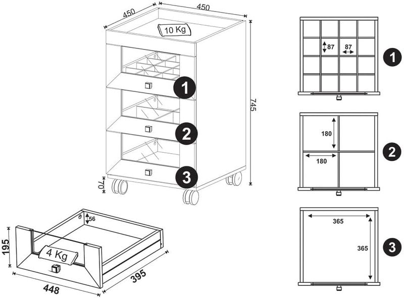 CARRITO MAQUILLAJE BLANCO 3 PUERTA CON RUEDAS PE2013 TECNOMOBILI