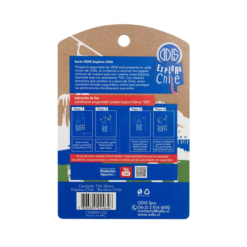 Candado 30Mm Tsa Maleta De Viaje Bandera Chile Odis-1774557848780