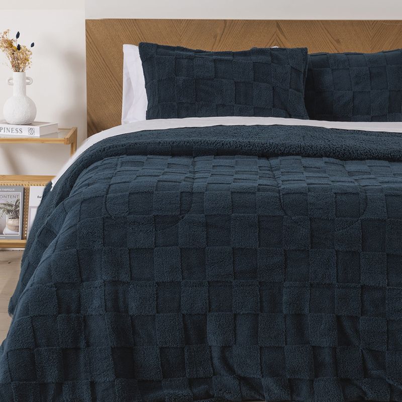 Plumon King Jacquard Sherpa Cuadrado Azul Mashini-1776358130948