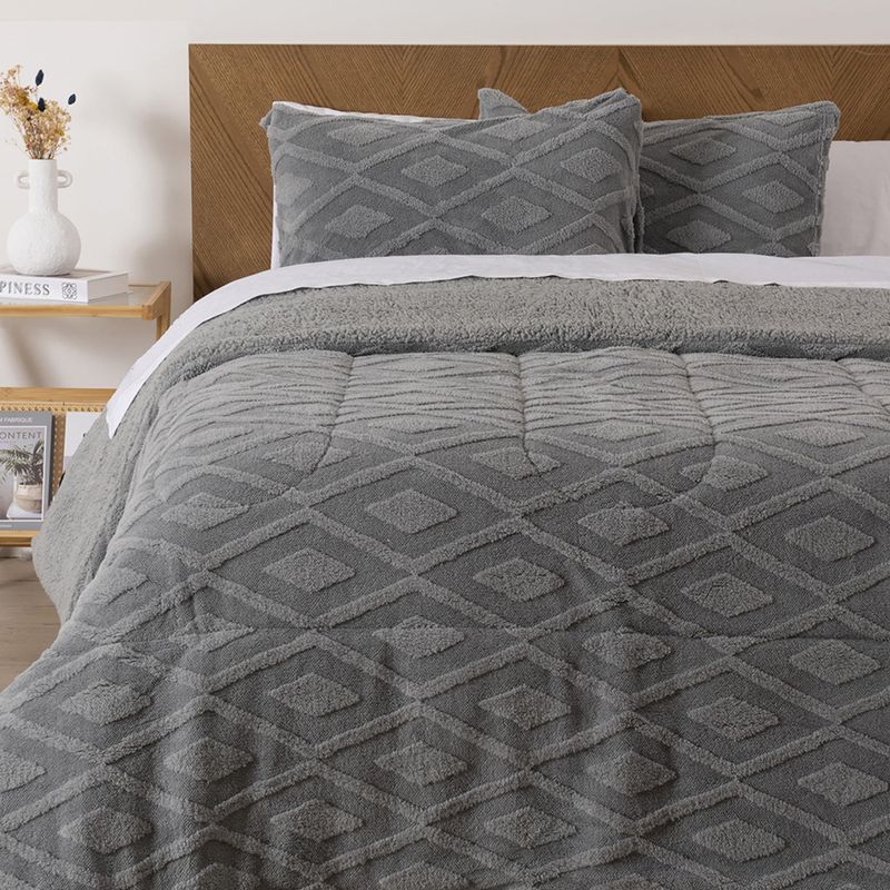 Plumon King Jacquard  Sherpa Rombo Gris Mashini-1776358401952