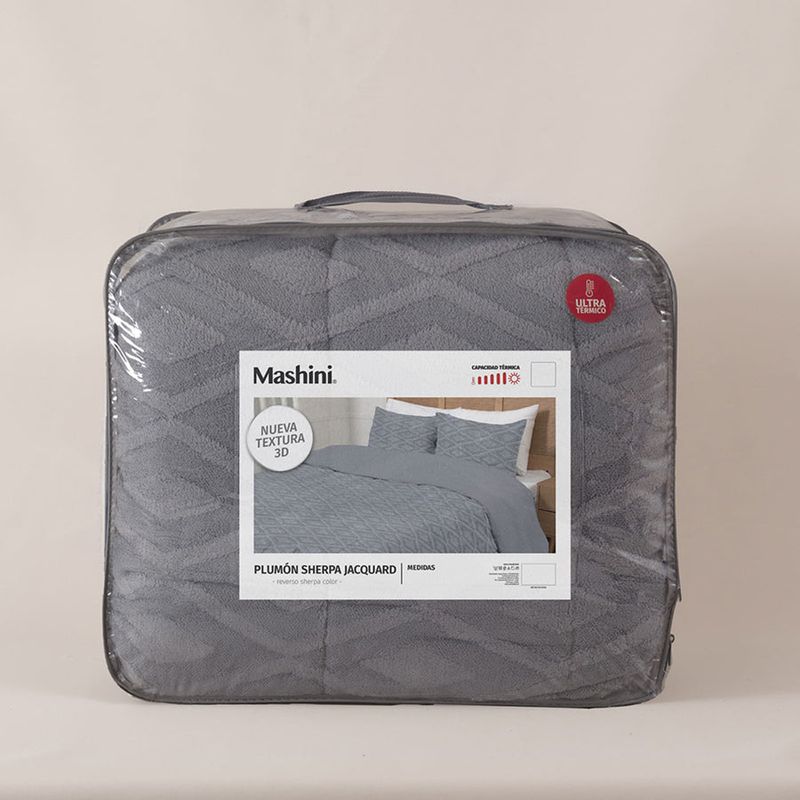 Plumon King Jacquard  Sherpa Rombo Gris Mashini-1776358423508