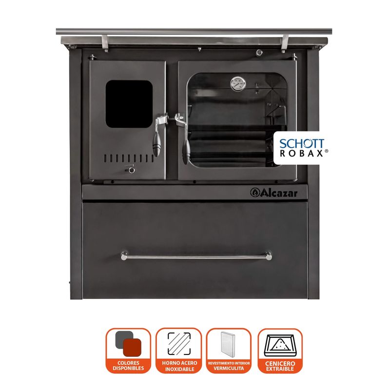Cocina a Leña Europea M-90 Gris Grafito + Kit de Instalación Alcazar-1742314529029