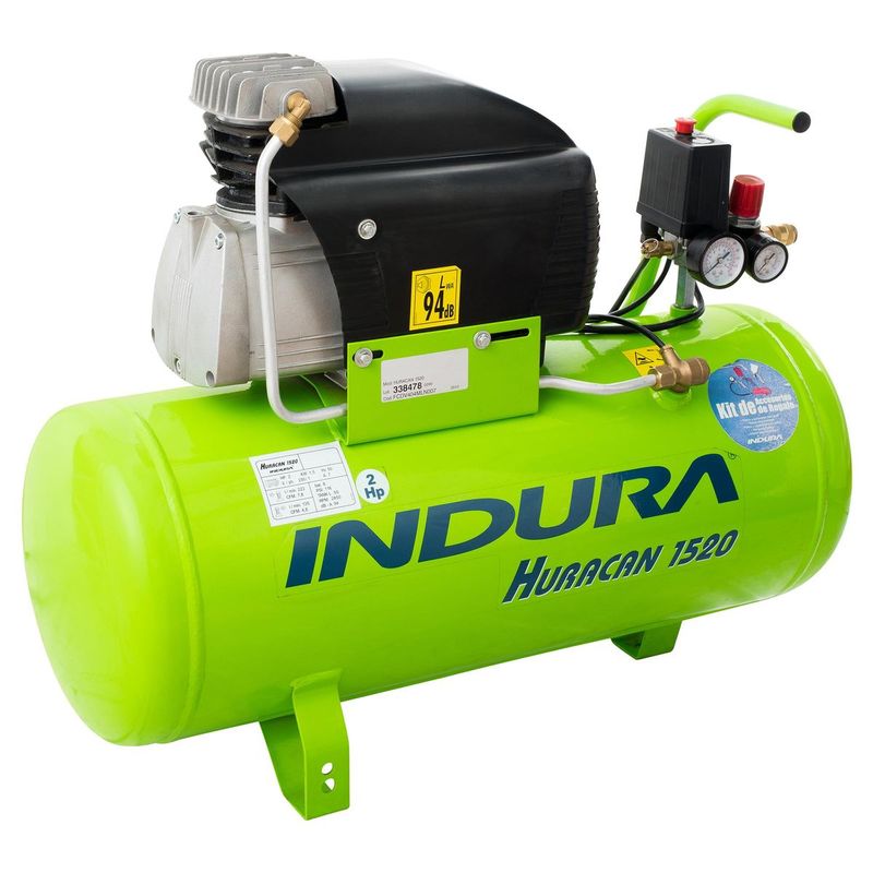 Compresor de aire 2HP 50Lts Huracán 1520 Pro Con Kit Indura-1779888735532