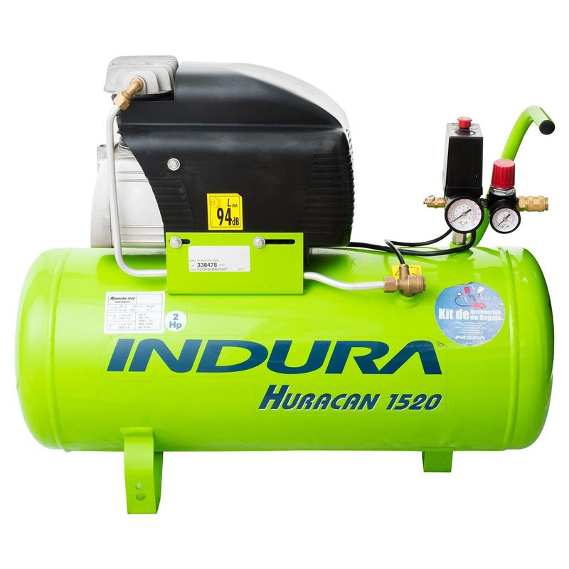Compresor de aire 2HP 50Lts Huracán 1520 Pro Con Kit Indura-1779888866577
