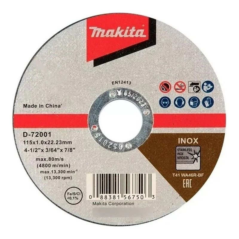 Disco De Corte Acero Inoxidable 41/2" 115X1.0X22.23 Makita-1780148375167