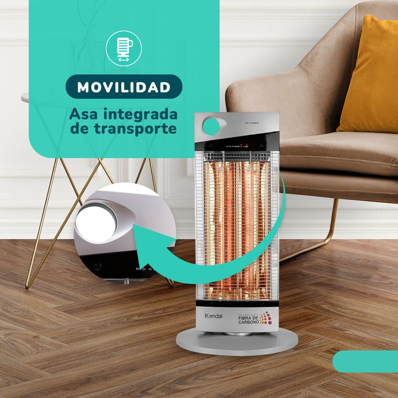 Estufa Electrica Fibra De Carbono Silver 1000W 120K6 Oscilante Kendal-1781279388780